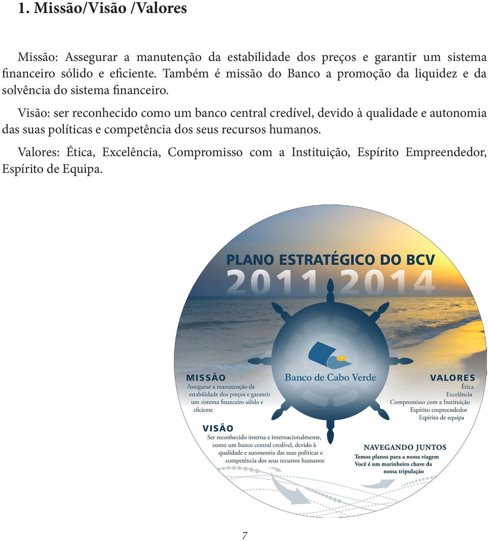 Visão: ser reconhecido como um banco central credível, devido à qualidade e autonomia das suas políticas e