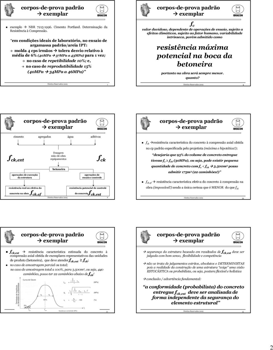 e, no caso de reprodutibilidade 15% (40MPa 34MPa a 46MPa) c valor duvidoso, dependente de operações de ensaio, sujeito a eeitos climáticos, sujeito ao ator humano, variabilidade intrínseca, porém