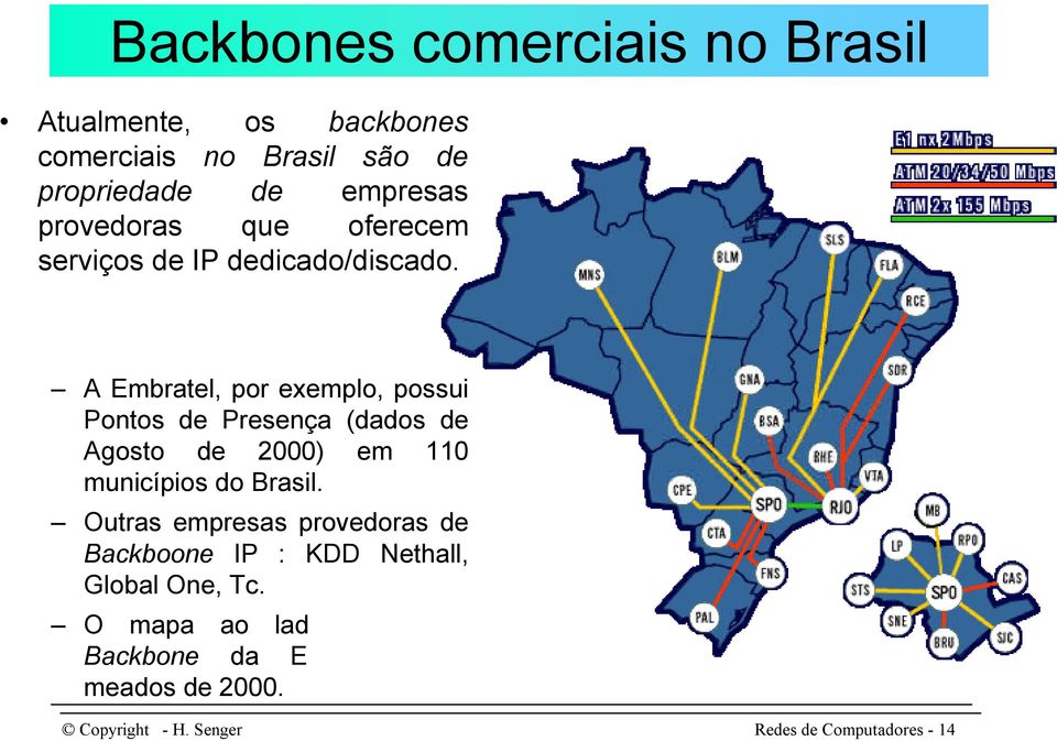 A Embratel, por exemplo, possui Pontos de Presença (dados de Agosto de 2000) em 110 municípios do Brasil.