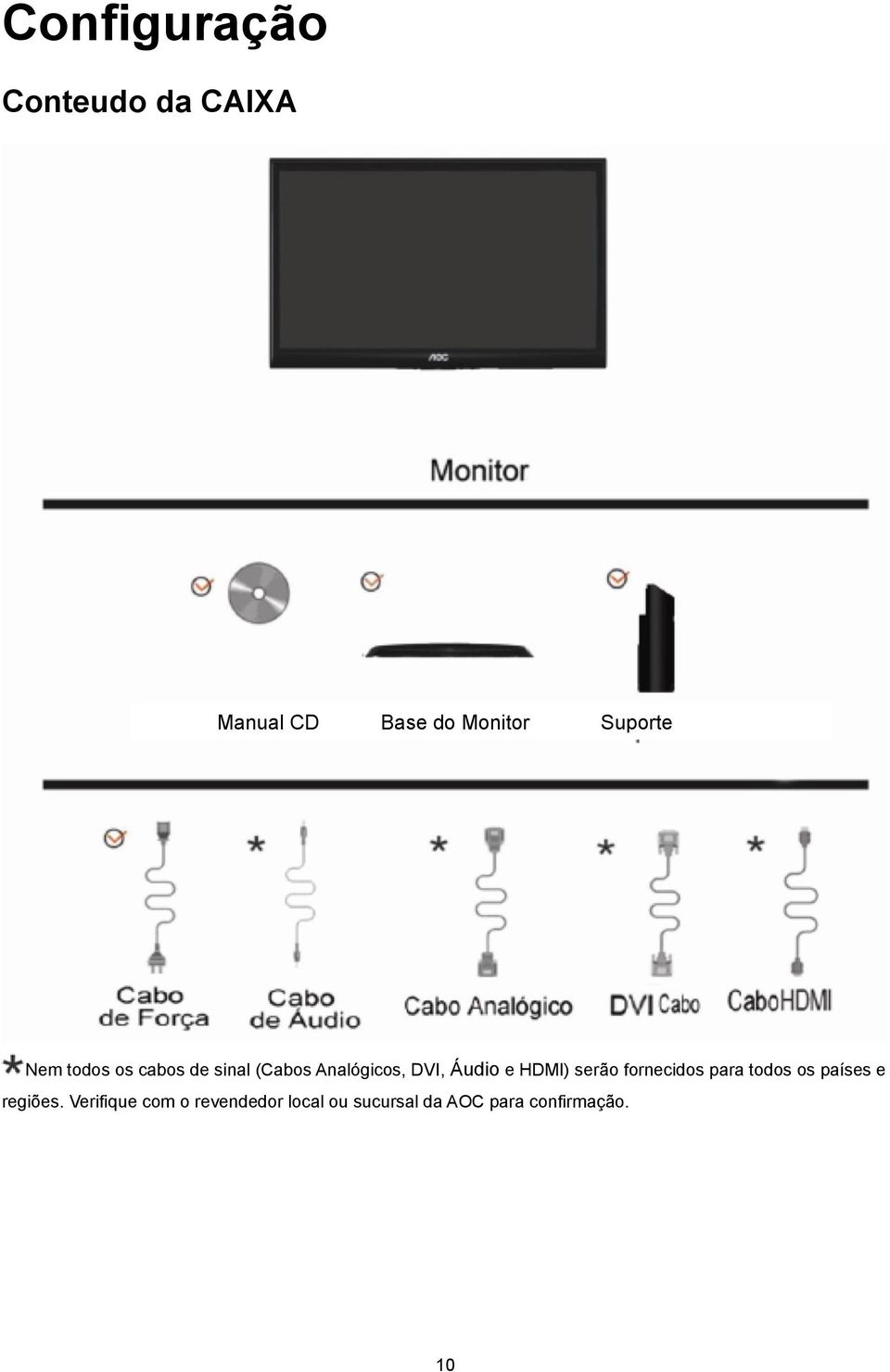 Áudio e HDMI) serão fornecidos para todos os países e regiões.