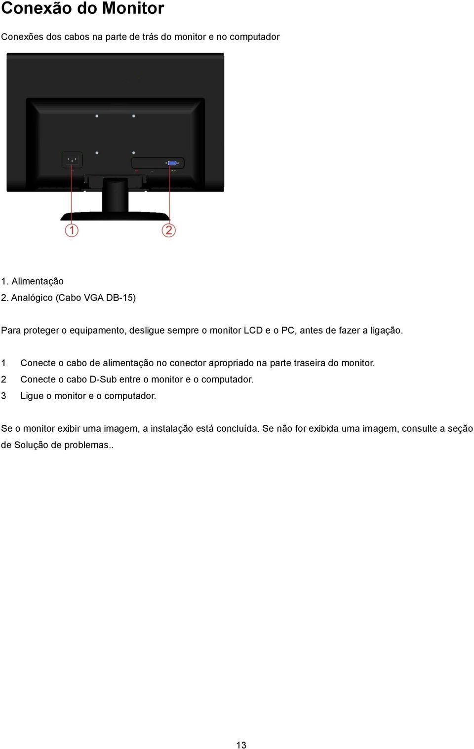 1 Conecte o cabo de alimentação no conector apropriado na parte traseira do monitor.