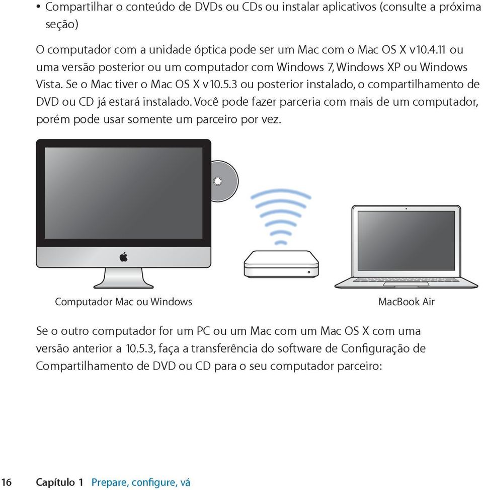 3 ou posterior instalado, o compartilhamento de DVD ou CD já estará instalado. Você pode fazer parceria com mais de um computador, porém pode usar somente um parceiro por vez.