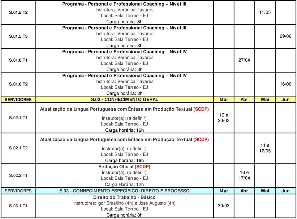 02.1.T2 S.02.2.T1 Atualização da Língua Portuguesa com Ênfase em Produção Textual (SCDP) Redação Oficial (SCDP) Carga Horária: 12h SERVIDORES S.