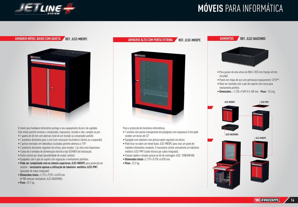 Deve ser montado com 4 pés de suporte com rosca para nivelamento perfeito. Dimensões : C.720 x P.699 X A.180 mm - Peso : 15,5 kg.