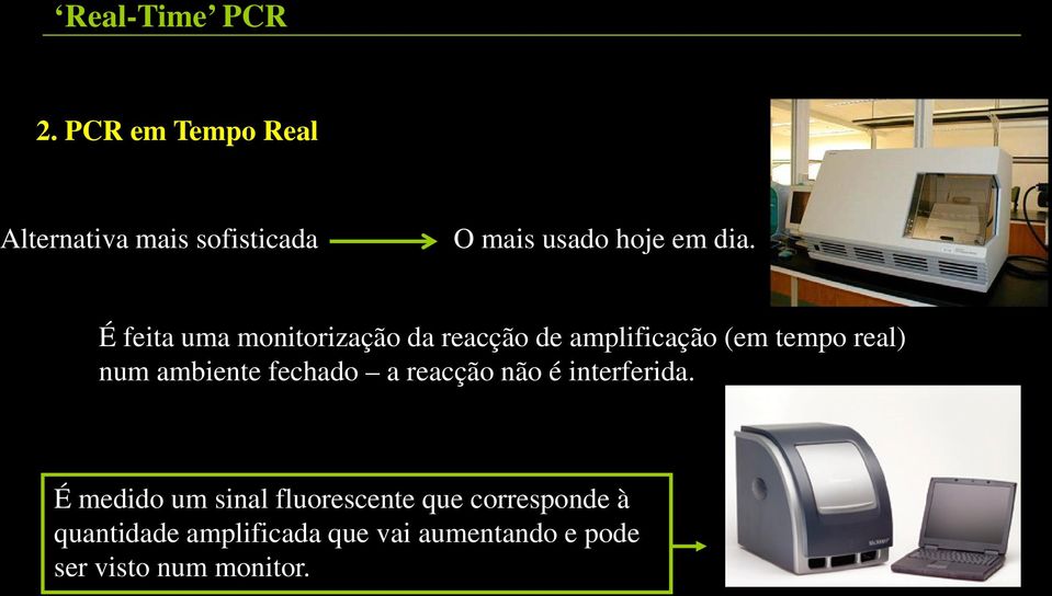 É feita uma monitorização da reacção de amplificação (em tempo real) num ambiente