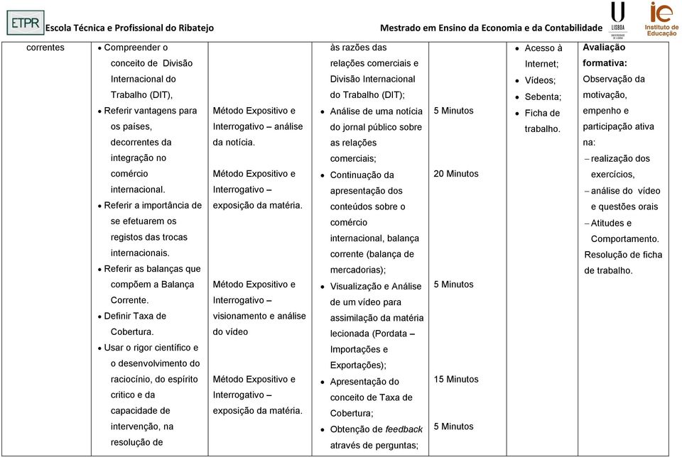 Divisão Internacional do Trabalho (DIT); Análise de uma notícia do jornal público sobre as relações 5 Minutos Vídeos; Sebenta; Ficha de trabalho.