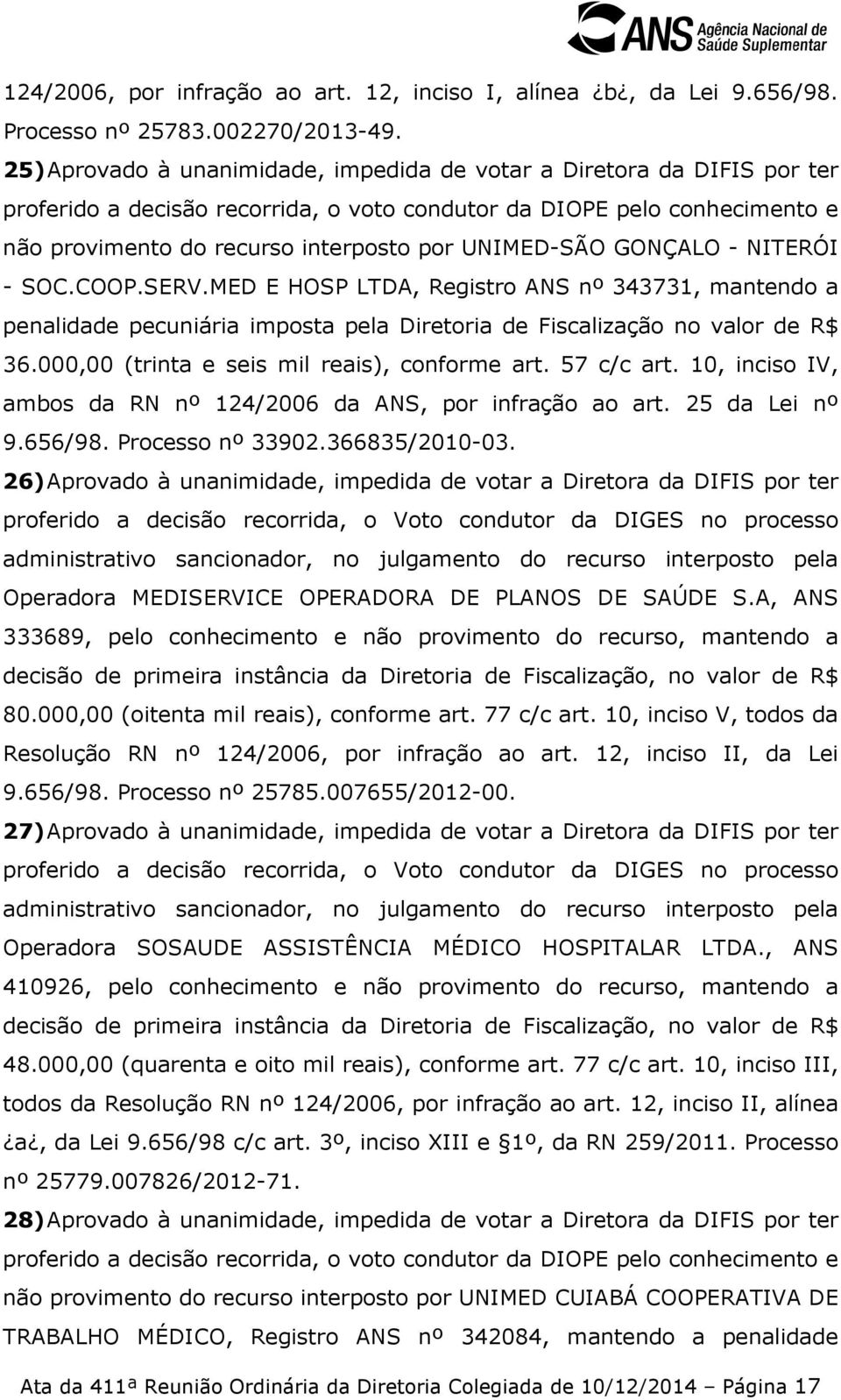 UNIMED-SÃO GONÇALO - NITERÓI - SOC.COOP.SERV.MED E HOSP LTDA, Registro ANS nº 343731, mantendo a penalidade pecuniária imposta pela Diretoria de Fiscalização no valor de R$ 36.