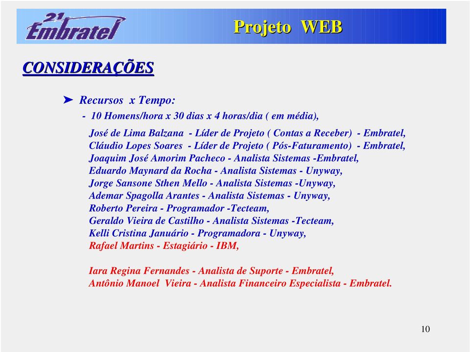 nalista istemas -Unyway, demar pagolla rantes - nalista istemas - Unyway, oberto ereira - rogramador -ecteam, Geraldo Vieira de astilho - nalista istemas -ecteam, Kelli