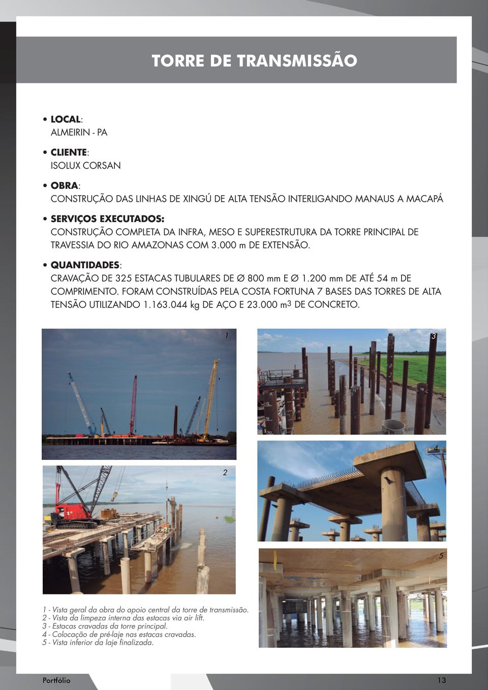 FORAM CONSTRUÍDAS PELA COSTA FORTUNA 7 BASES DAS TORRES DE ALTA TENSÃO UTILIZANDO 1.163.044 kg DE AÇO E 23.000 m3 DE CONCRETO.