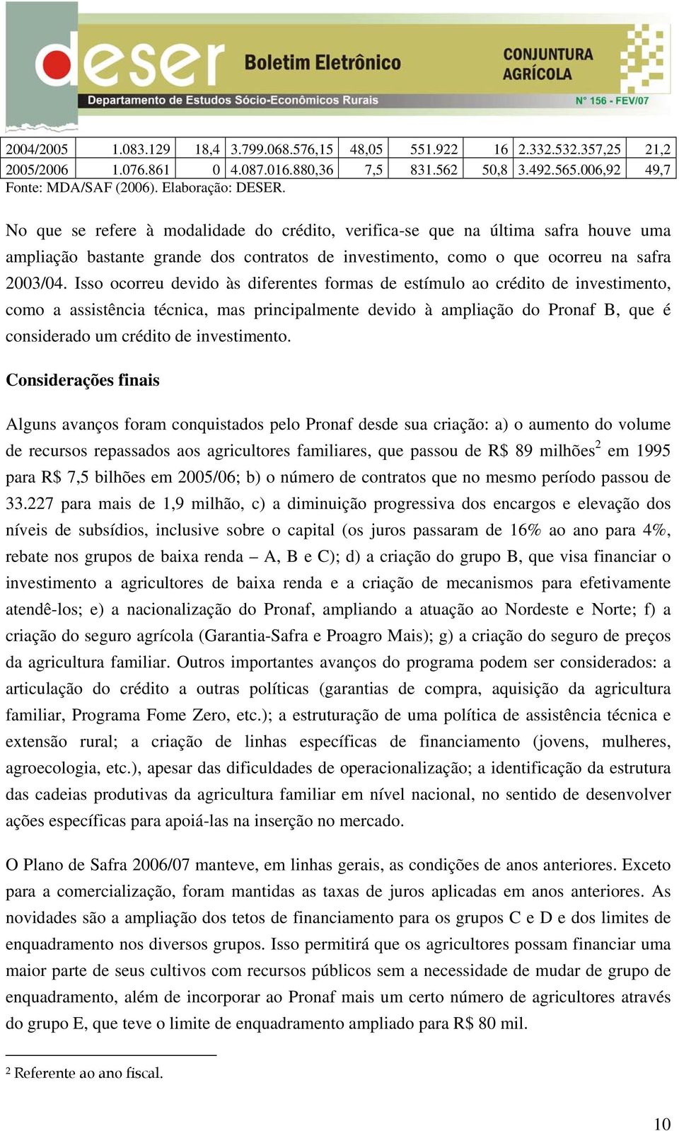 Isso ocorreu devido às diferentes formas de estímulo ao crédito de investimento, como a assistência técnica, mas principalmente devido à ampliação do Pronaf B, que é considerado um crédito de