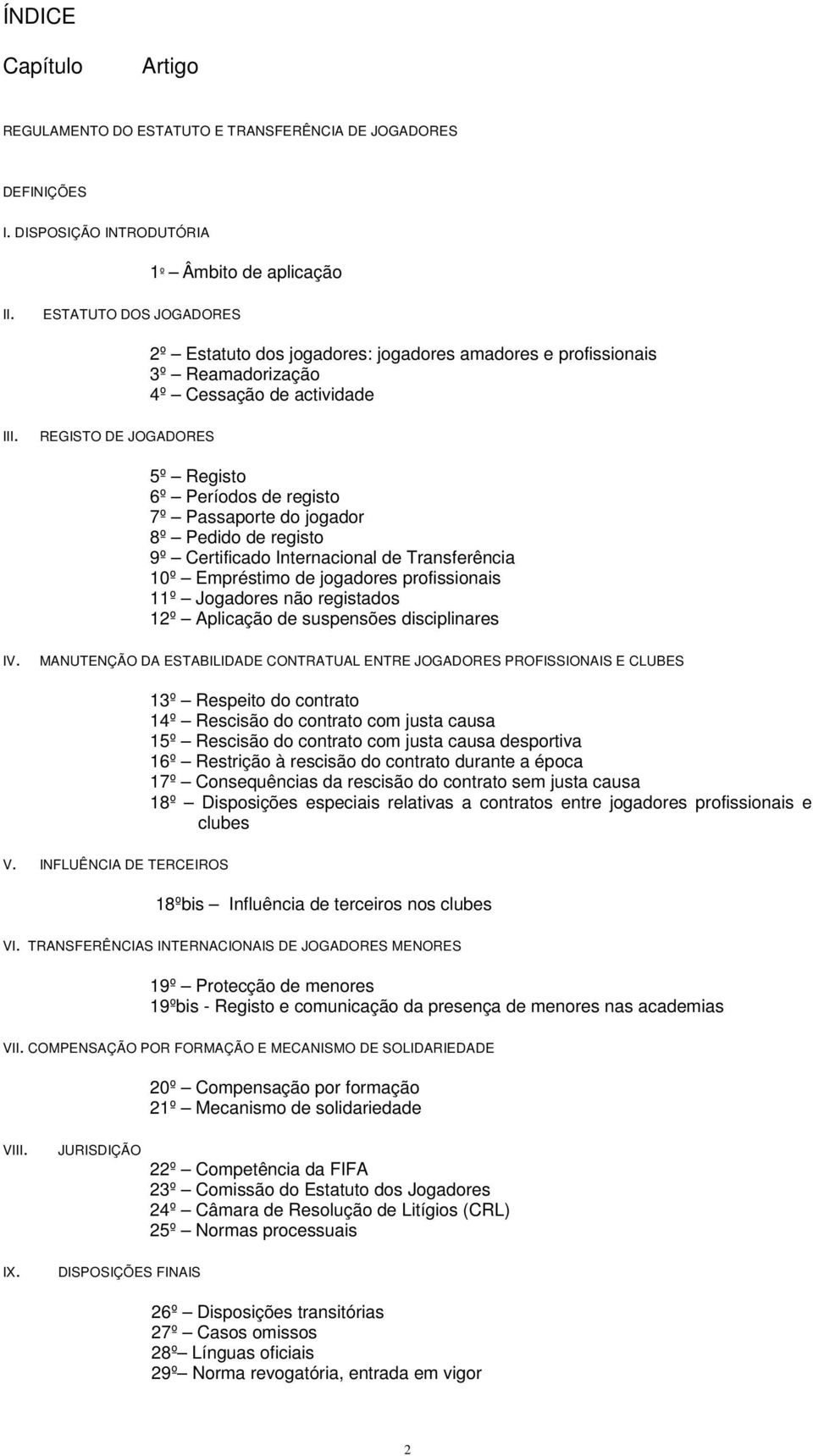 REGISTO DE JOGADORES 5º Registo 6º Períodos de registo 7º Passaporte do jogador 8º Pedido de registo 9º Certificado Internacional de Transferência 10º Empréstimo de jogadores profissionais 11º