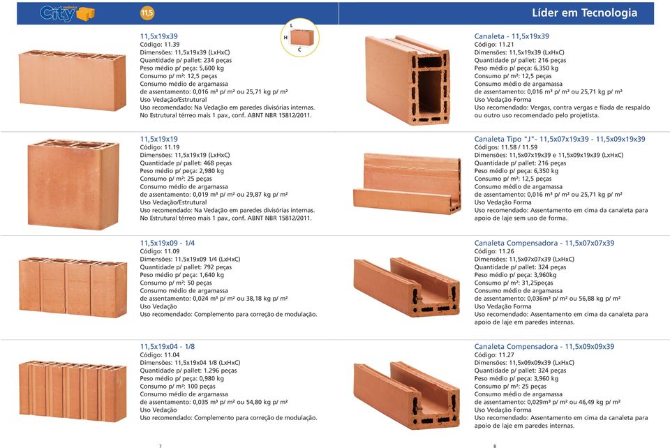 divisórias internas. No Estrutural térreo mais 1 pav., conf. ABNT NBR 15812/2011. íder em Tecnologia analeta - 11,5x19x39 ódigo: 11.