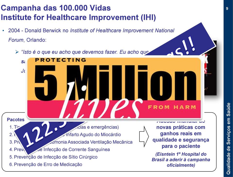 Berwick, MD Ex-presidente e CEO Institute for Healthcare Improvement Pacotes de intervenção baseados em evidência: 1. Time de resposta rápida (urgências e emergências) 2.