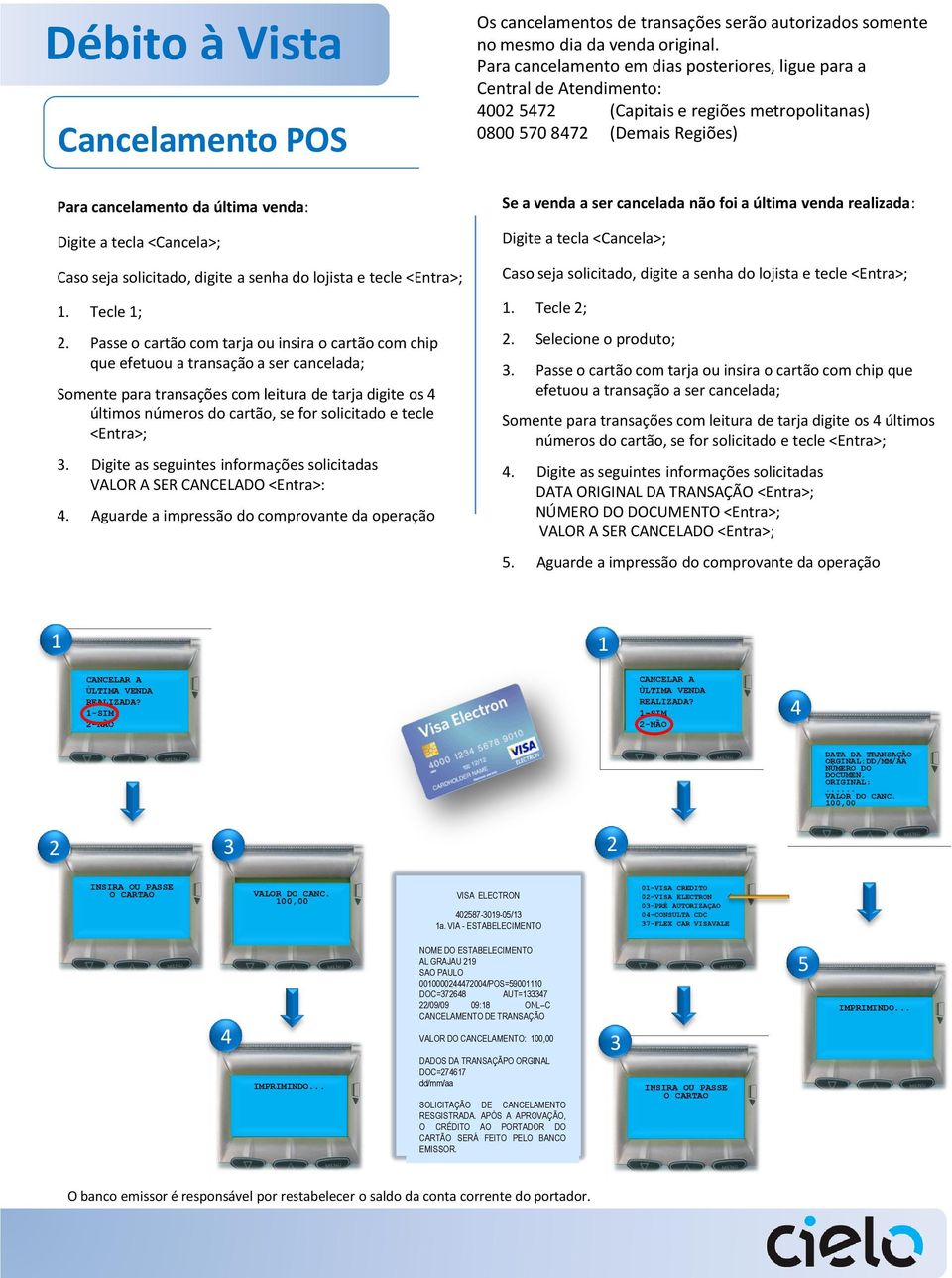 tecla <Cancela>; Caso seja solicitado, digite a senha do lojista e tecle <Entra>; 1. Tecle 1; 2.