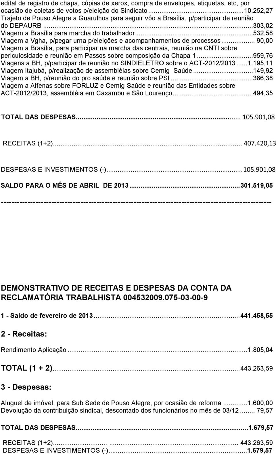 ..532,58 Viagem a Vgha, p/pegar urna p/eleições e acompanhamentos de processos.