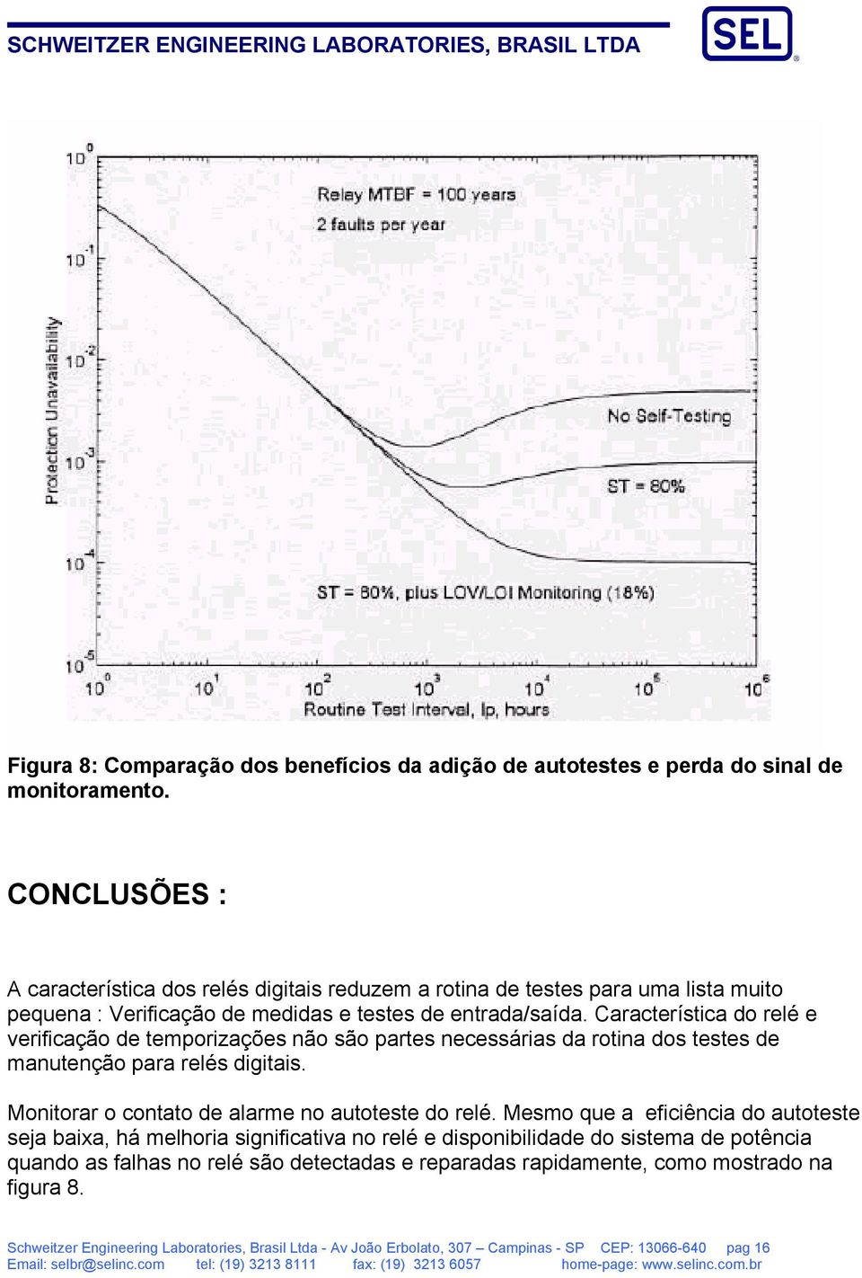 Característica do relé e verificação de temporizações não são partes necessárias da rotina dos testes de manutenção para relés digitais. Monitorar o contato de alarme no autoteste do relé.