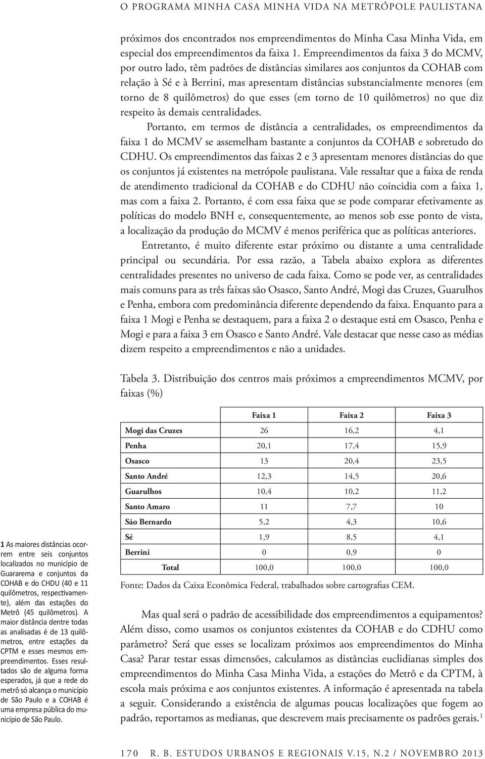 torno de 8 quilômetros) do que esses (em torno de 10 quilômetros) no que diz respeito às demais centralidades.