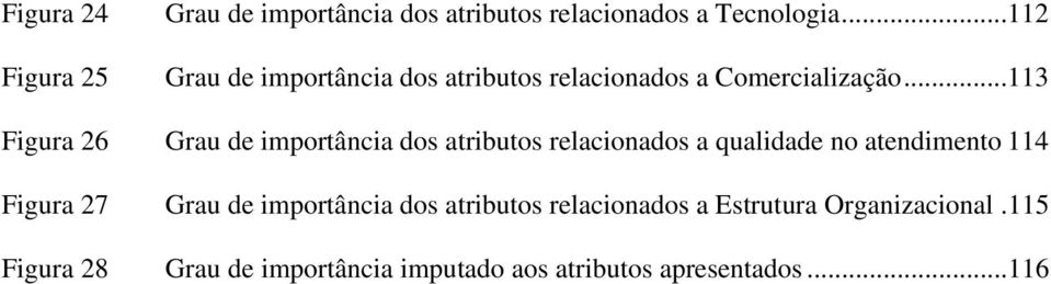 ..113 Figura 26 Grau de importância dos atributos relacionados a qualidade no atendimento 114 Figura