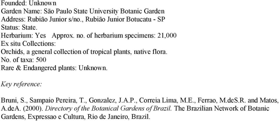 of taxa: 500 Key reference: Bruni, S., Sampaio Pereira, T., Gonzalez, J.A.P., Correia Lima, M.E., Ferrao, M.deS.R. and Matos, A.