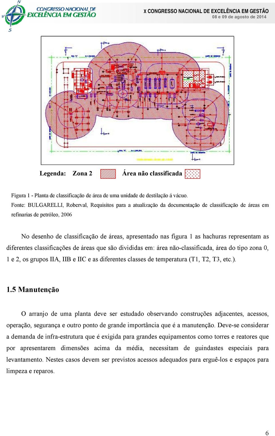 hachuras representam as diferentes classificações de áreas que são divididas em: área não-classificada, área do tipo zona 0, 1 e 2, os grupos IIA, IIB e IIC e as diferentes classes de temperatura