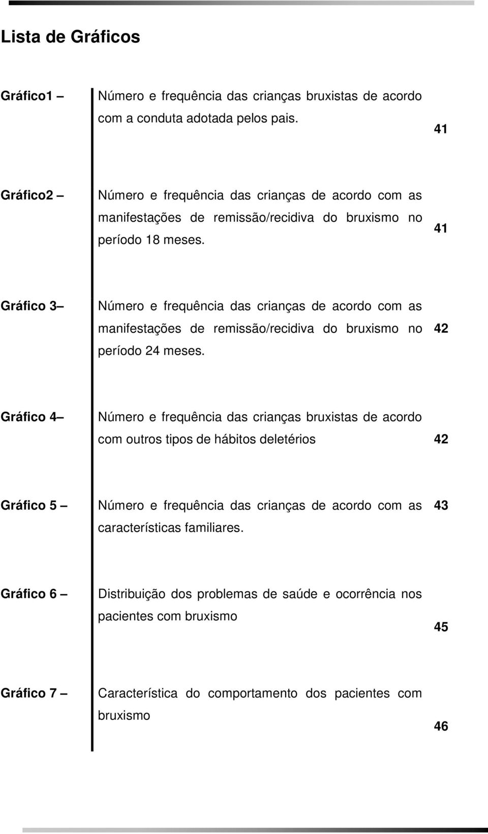 41 Gráfico 3 Número e frequência das crianças de acordo com as manifestações de remissão/recidiva do bruxismo no período 24 meses.