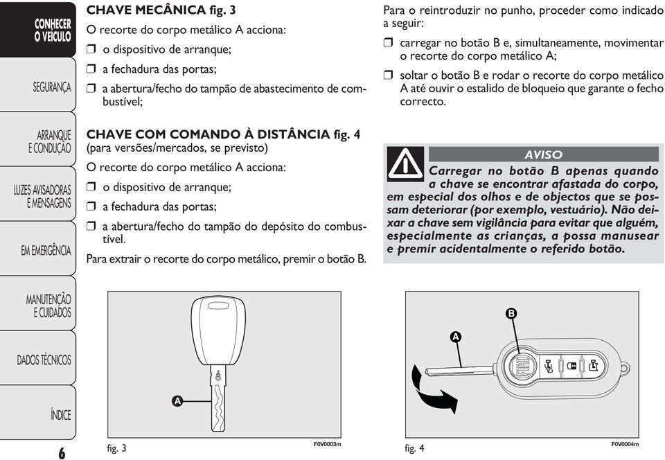 4 (para versões/mercados, se previsto) O recorte do corpo metálico A acciona: o dispositivo de arranque; a fechadura das portas; a abertura/fecho do tampão do depósito do combustível.