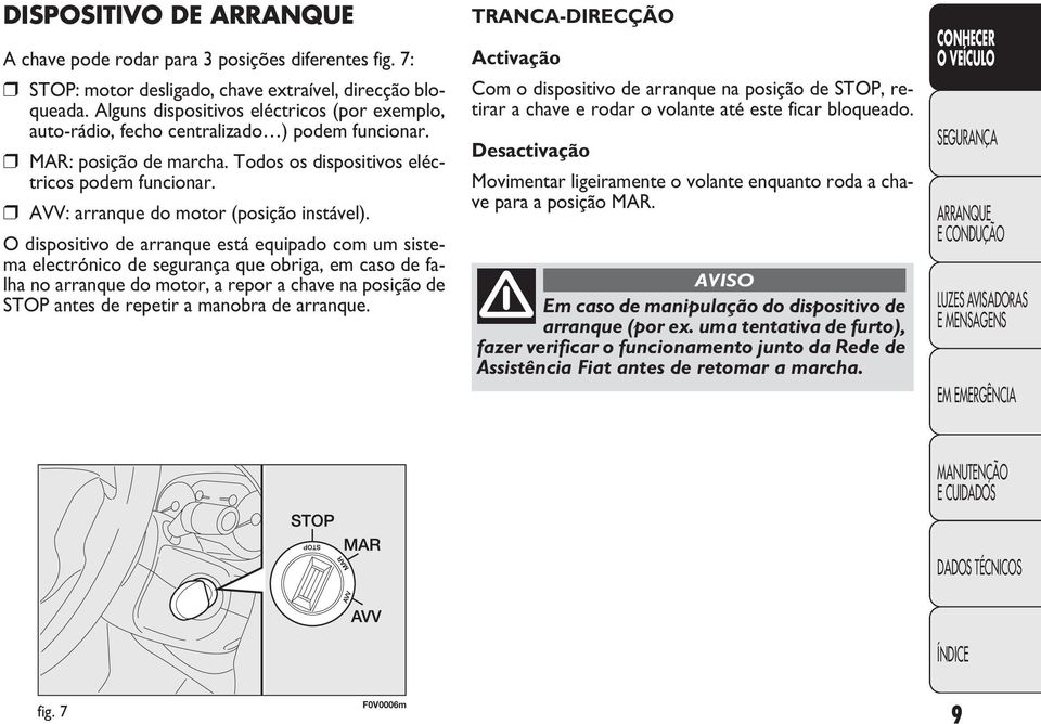 AVV: arranque do motor (posição instável).