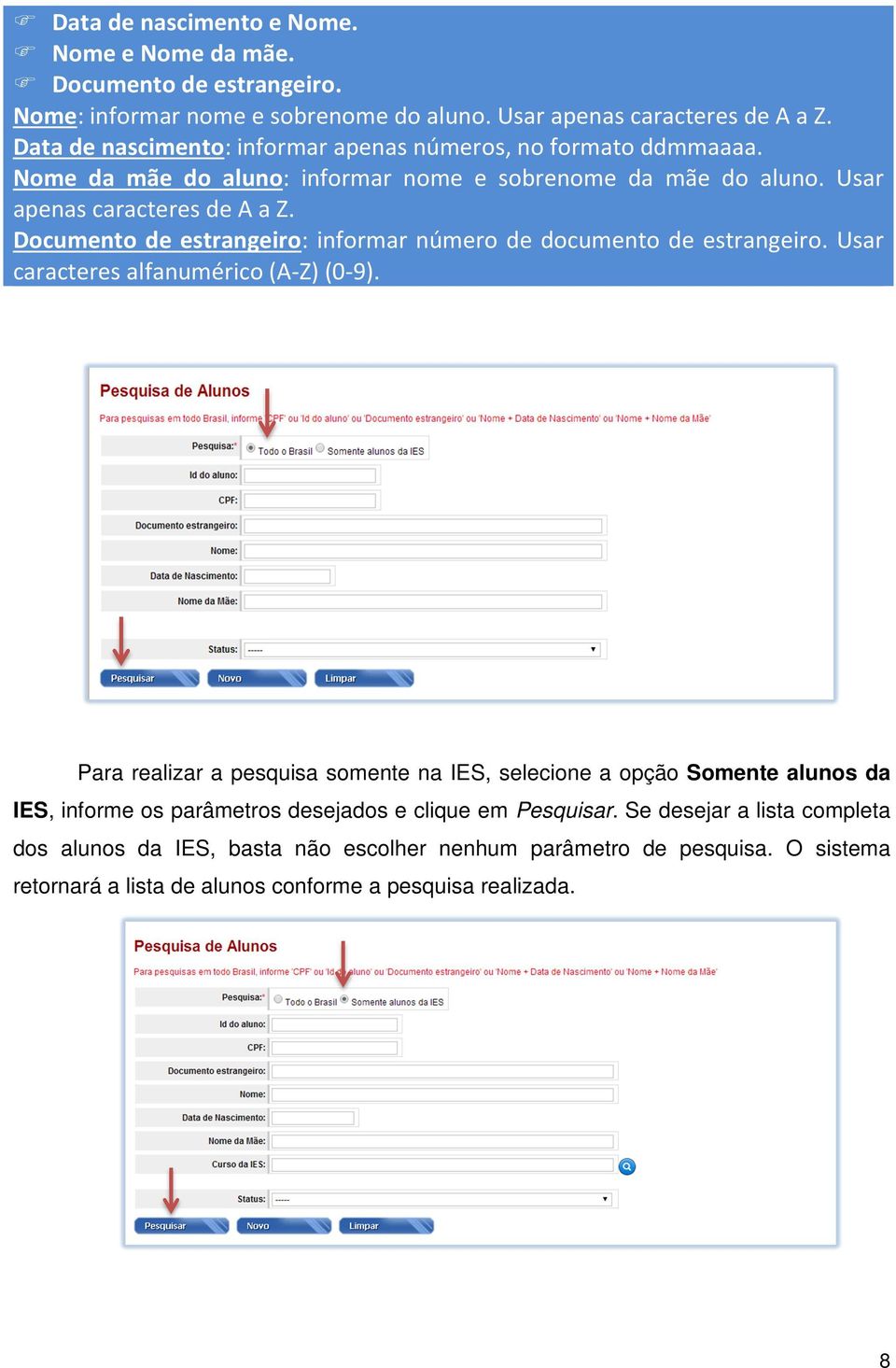 Documento de estrangeiro: informar número de documento de estrangeiro. Usar caracteres alfanumérico (A-Z) (0-9).