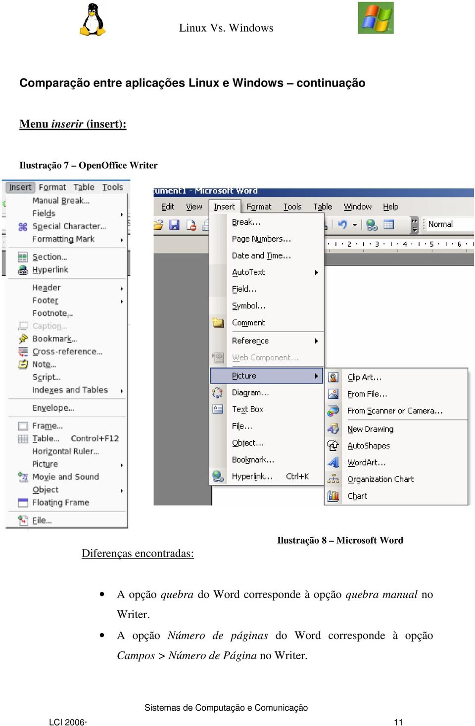 A opção quebra do Word corresponde à opção quebra manual no Writer.