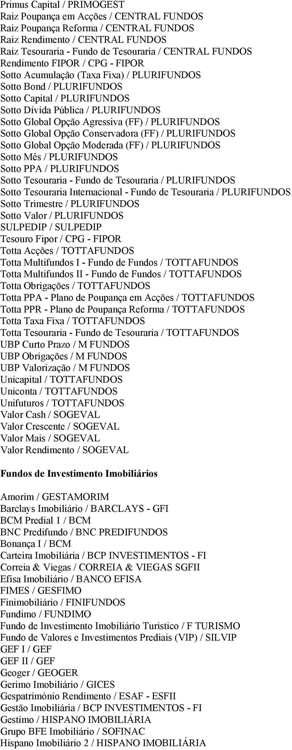 PLURIFUNDOS Sotto Global Opção Conservadora (FF) / PLURIFUNDOS Sotto Global Opção Moderada (FF) / PLURIFUNDOS Sotto Mês / PLURIFUNDOS Sotto PPA / PLURIFUNDOS Sotto Tesouraria - Fundo de Tesouraria /