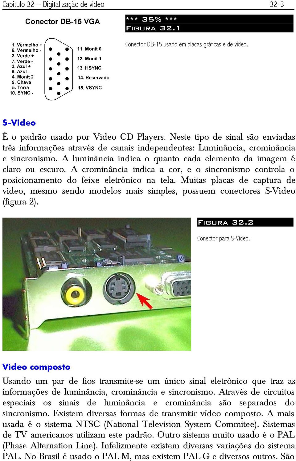 A crominância indica a cor, e o sincronismo controla o posicionamento do feixe eletrônico na tela.