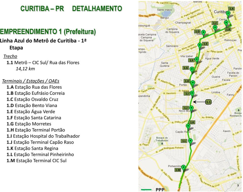 C Estação Osvaldo Cruz 1.D Estação Bento Viana 1.E Estação Água Verde 1.F Estação Santa Catarina 1.G Estação Morretes 1.H Estação Terminal Portão 1.