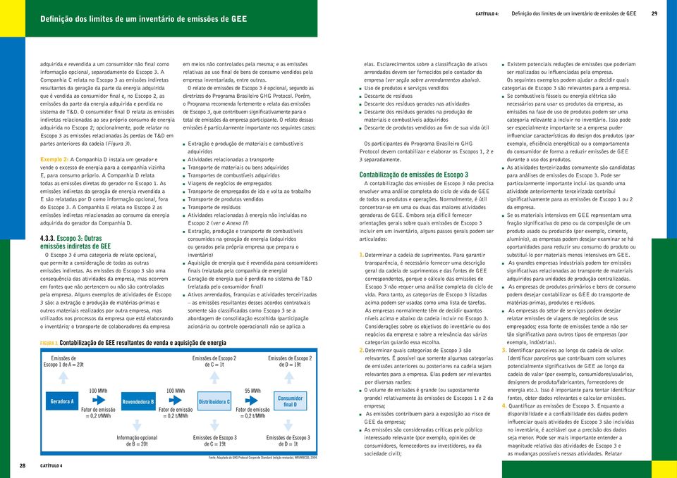 A Companhia C relata no Escopo 3 as emissões indiretas resultantes da geração da parte da energia adquirida que é vendida ao consumidor final e, no Escopo 2, as emissões da parte da energia adquirida