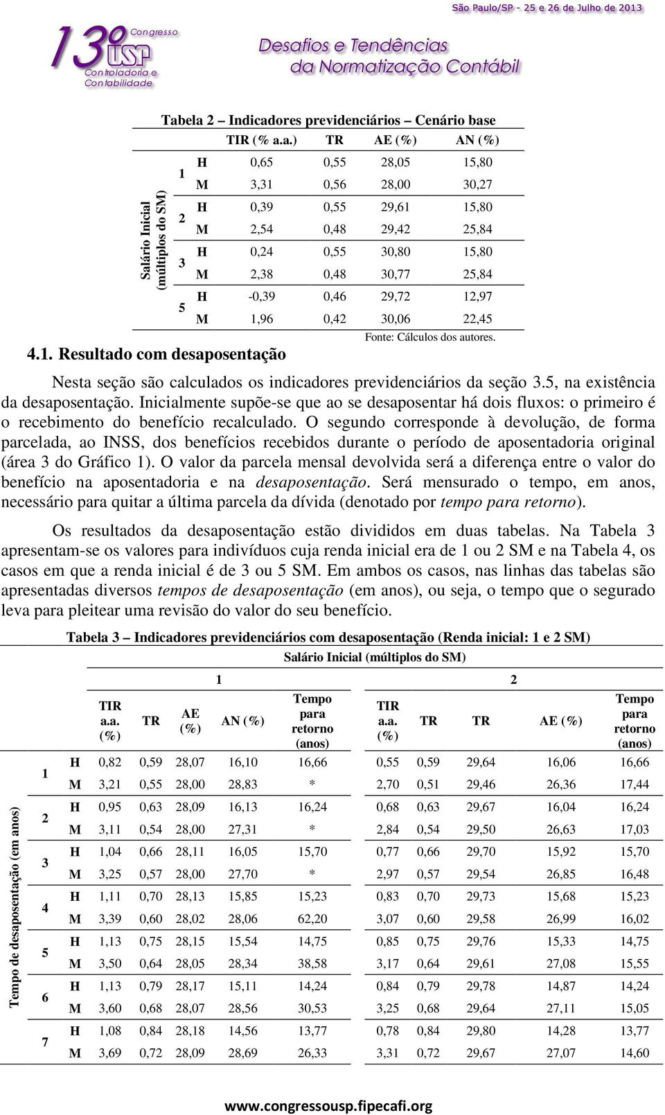 Nesta seção são calculados os indicadores previdenciários da seção 3.5, na existência da desaposentação.