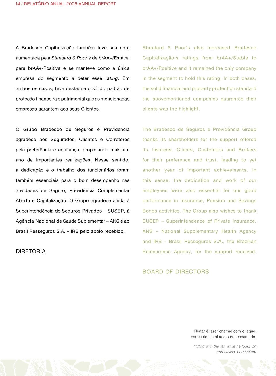 Standard & Poor s also increased Bradesco Capitalização s ratings from braa+/stable to braa+/positive and it remained the only company in the segment to hold this rating.