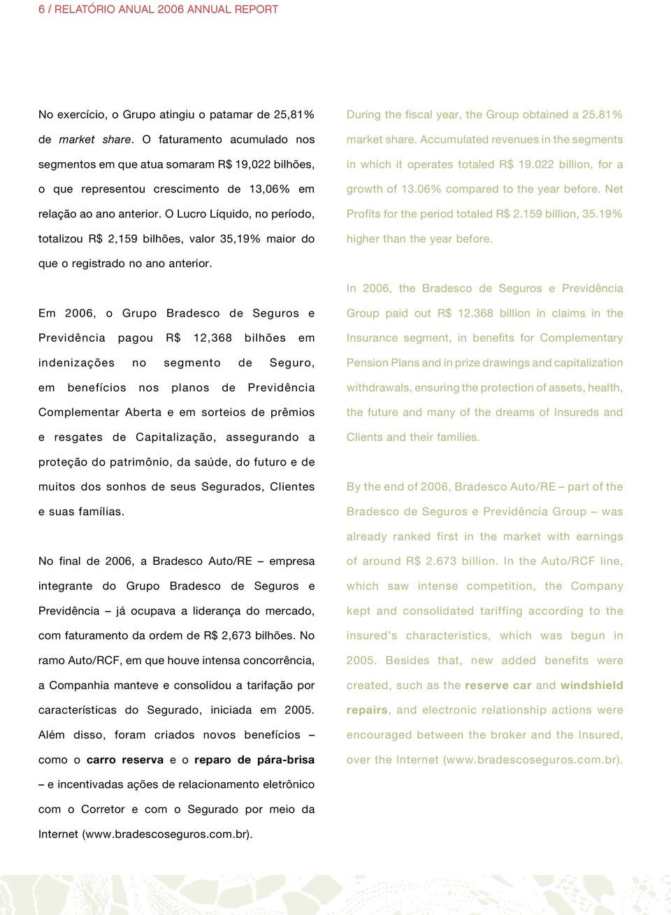 O Lucro Líquido, no período, totalizou R$ 2,159 bilhões, valor 35,19% maior do During the fiscal year, the Group obtained a 25.81% market share.