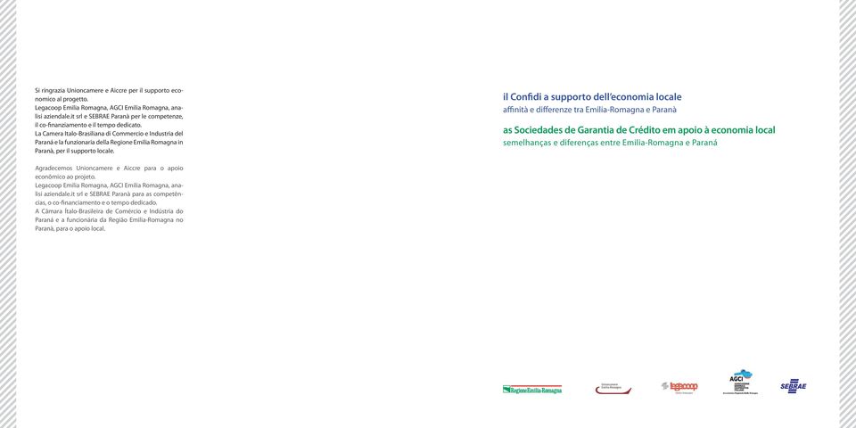 La Camera Italo-Brasiliana di Commercio e Industria del Paraná e la funzionaria della Regione Emilia Romagna in Paranà, per il supporto locale.