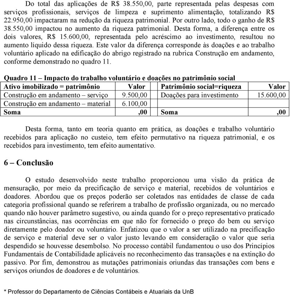 600,00, representada pelo acréscimo ao investimento, resultou no aumento líquido dessa riqueza.