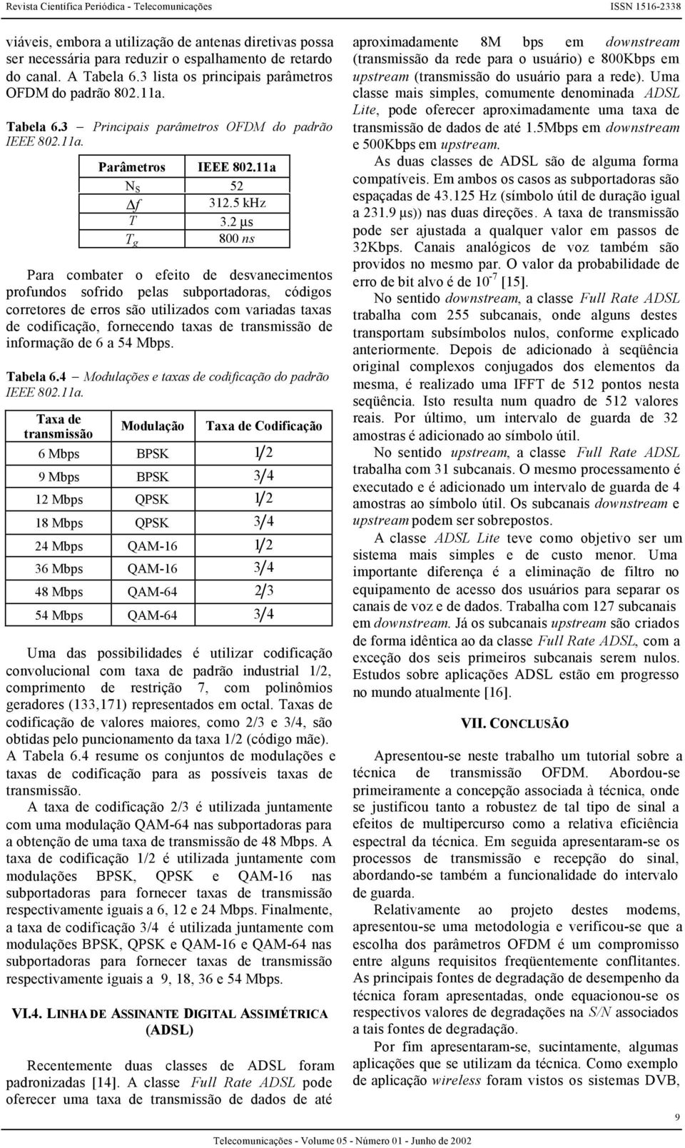 2 µs 800 ns T g Para combater o efeto de desvanecmentos profundos sofrdo pelas subportadoras, códgos corretores de erros são utlzados com varadas taxas de codfcação, fornecendo taxas de transmssão de