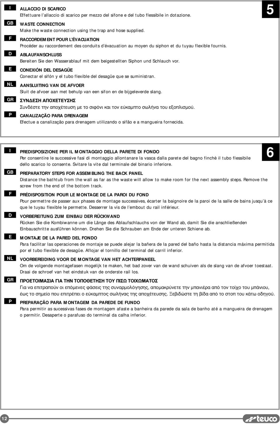 ABLAUANSCHLUSS Bereiten Sie den Wasserablauf mit dem beigestellten Siphon und Schlauch vor. CONXIÓN L SAGÜ Conectar el sifón y el tubo flexible del desagüe que se suministran.