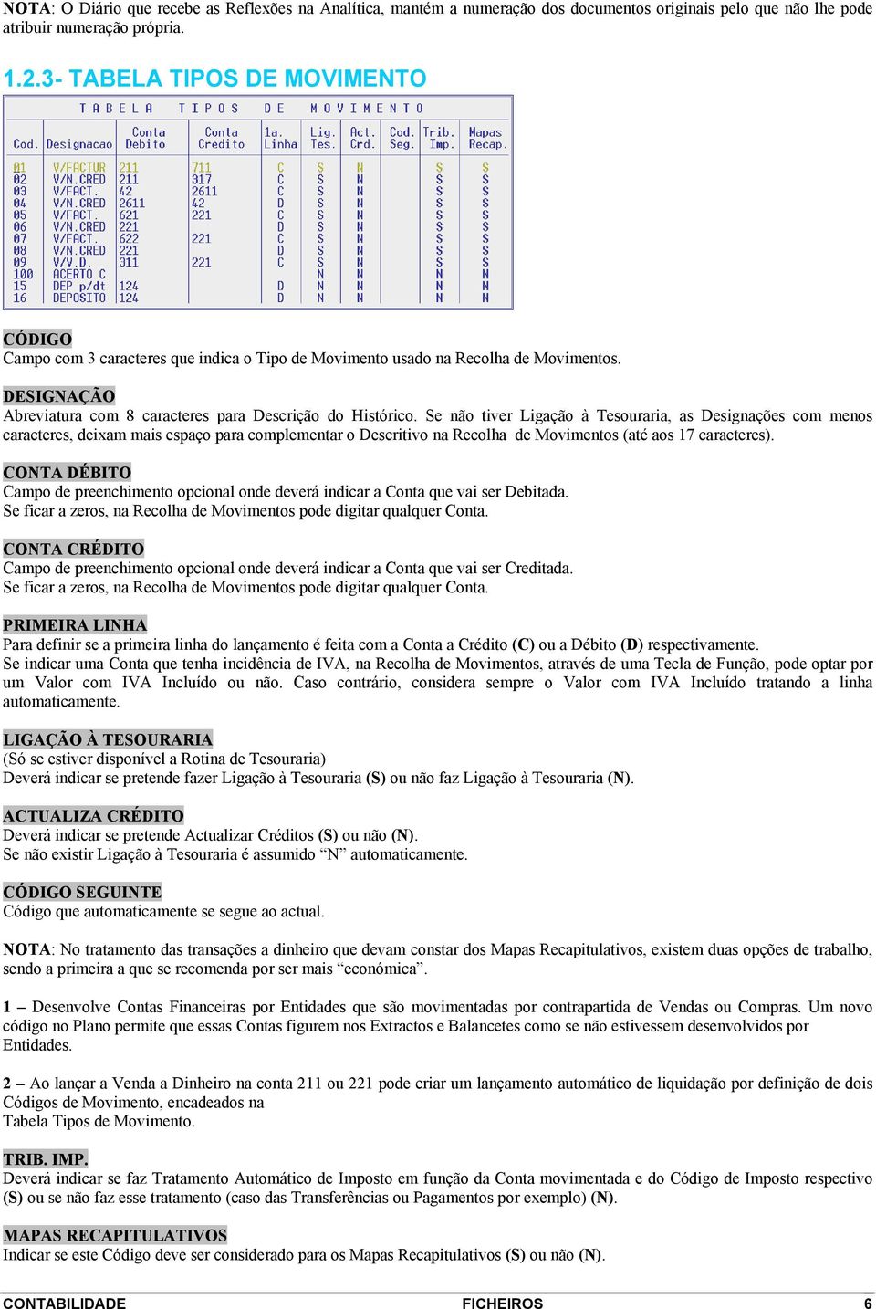 Se não tiver Ligação à Tesouraria, as Designações com menos caracteres, deixam mais espaço para complementar o Descritivo na Recolha de Movimentos (até aos 17 caracteres).