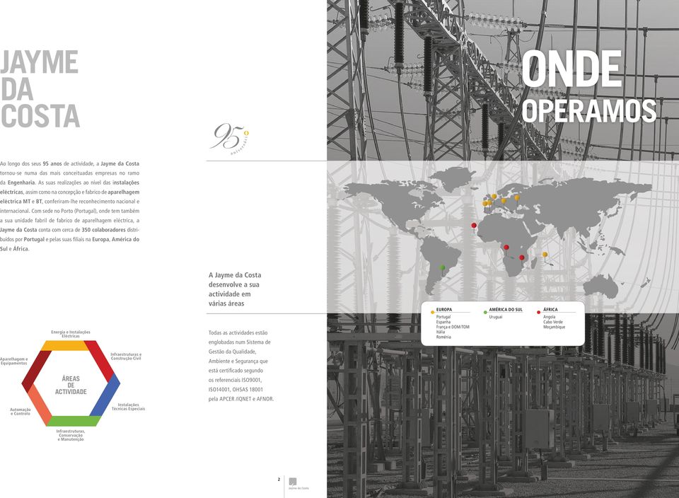 Com sede no Porto (Portugal), onde tem também a sua unidade fabril de fabrico de aparelhagem eléctrica, a Jayme da Costa conta com cerca de 350 colaboradores distribuídos por Portugal e pelas suas