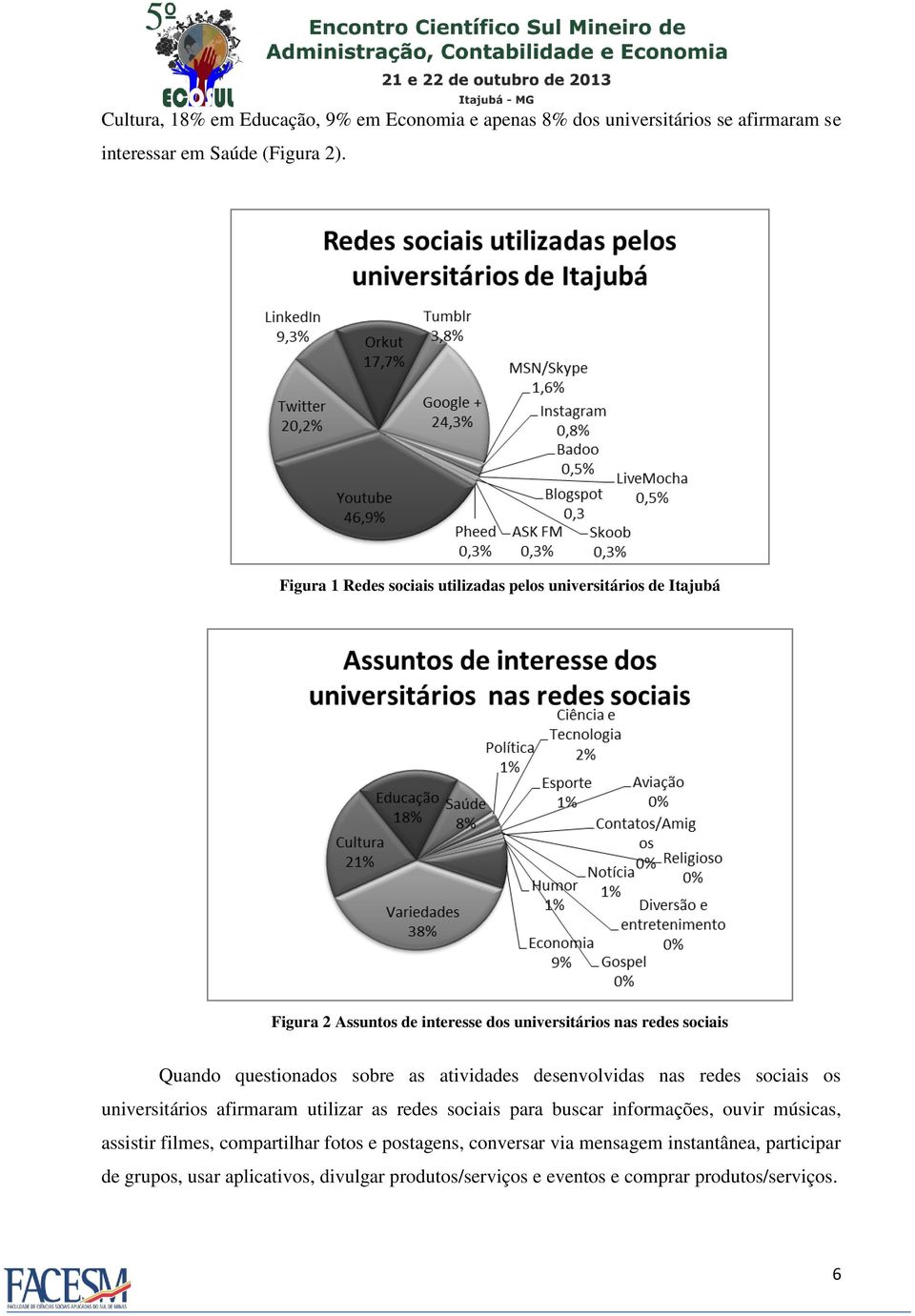 questionados sobre as atividades desenvolvidas nas redes sociais os universitários afirmaram utilizar as redes sociais para buscar informações, ouvir