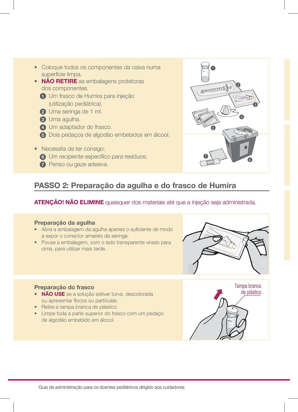 PASSO 2: Preparação da agulha e do frasco de Humira ATENÇÃO! NÃO ELIMINE quaisquer dos materiais até que a injeção seja administrada.