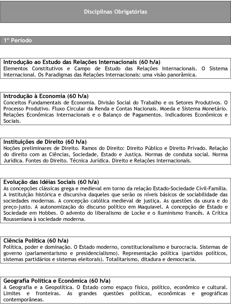 O Processo Produtivo. Fluxo Circular da Renda e Contas Nacionais. Moeda e Sistema Monetário. Relações Econômicas Internacionais e o Balanço de Pagamentos. Indicadores Econômicos e Sociais.