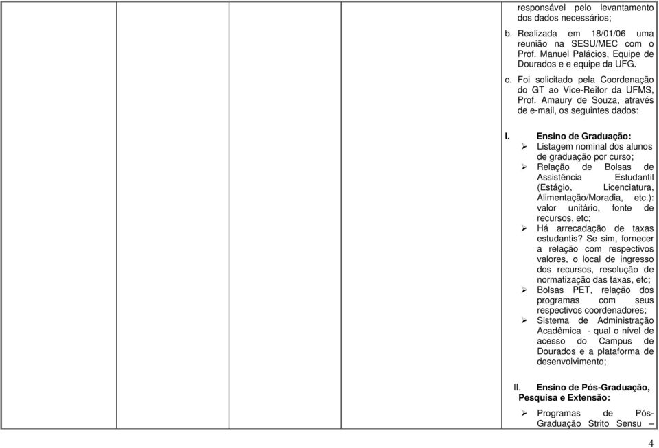 Ensino de Graduação: Listagem nominal dos alunos de graduação por curso; Relação de Bolsas de Assistência Estudantil (Estágio, Licenciatura, Alimentação/Moradia, etc.