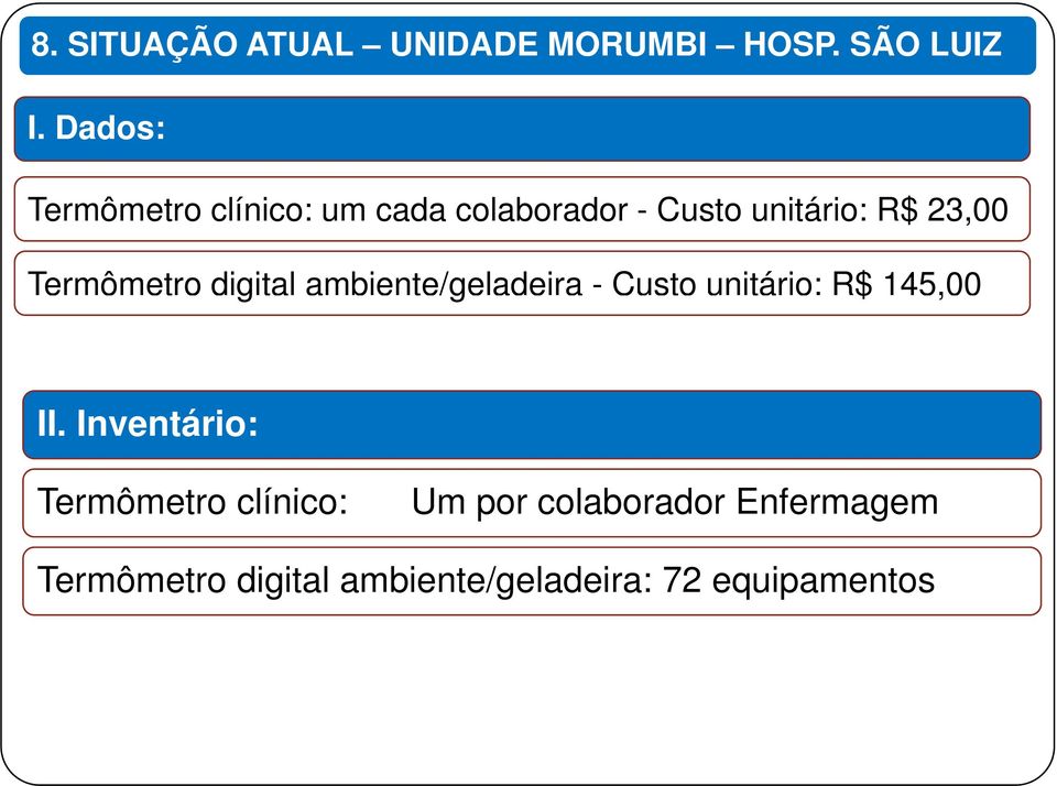 Termômetro digital ambiente/geladeira - Custo unitário: R$ 145,00 II.