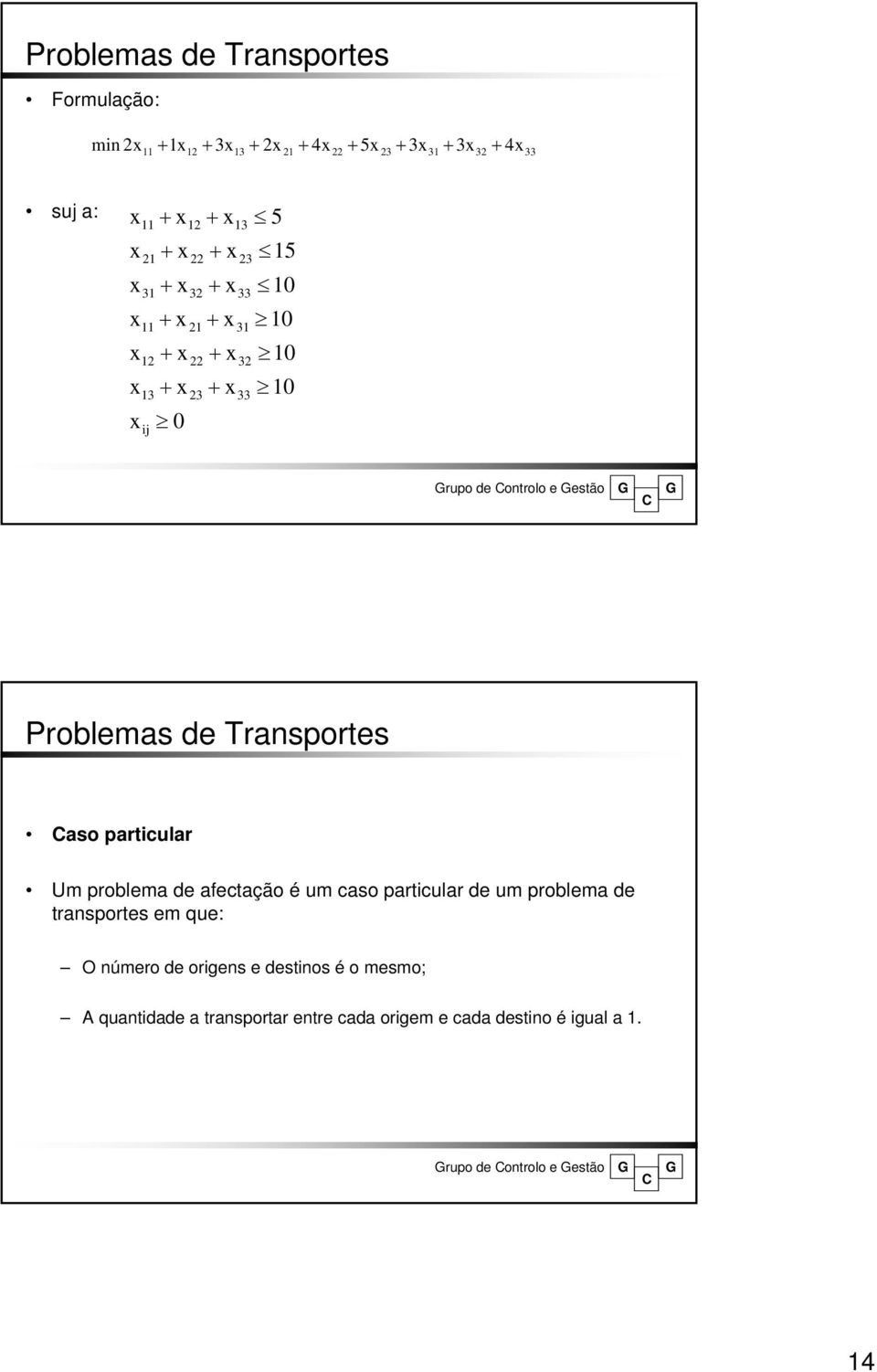 problema de afectação é um caso particular de um problema de transportes em que: O número de origens e