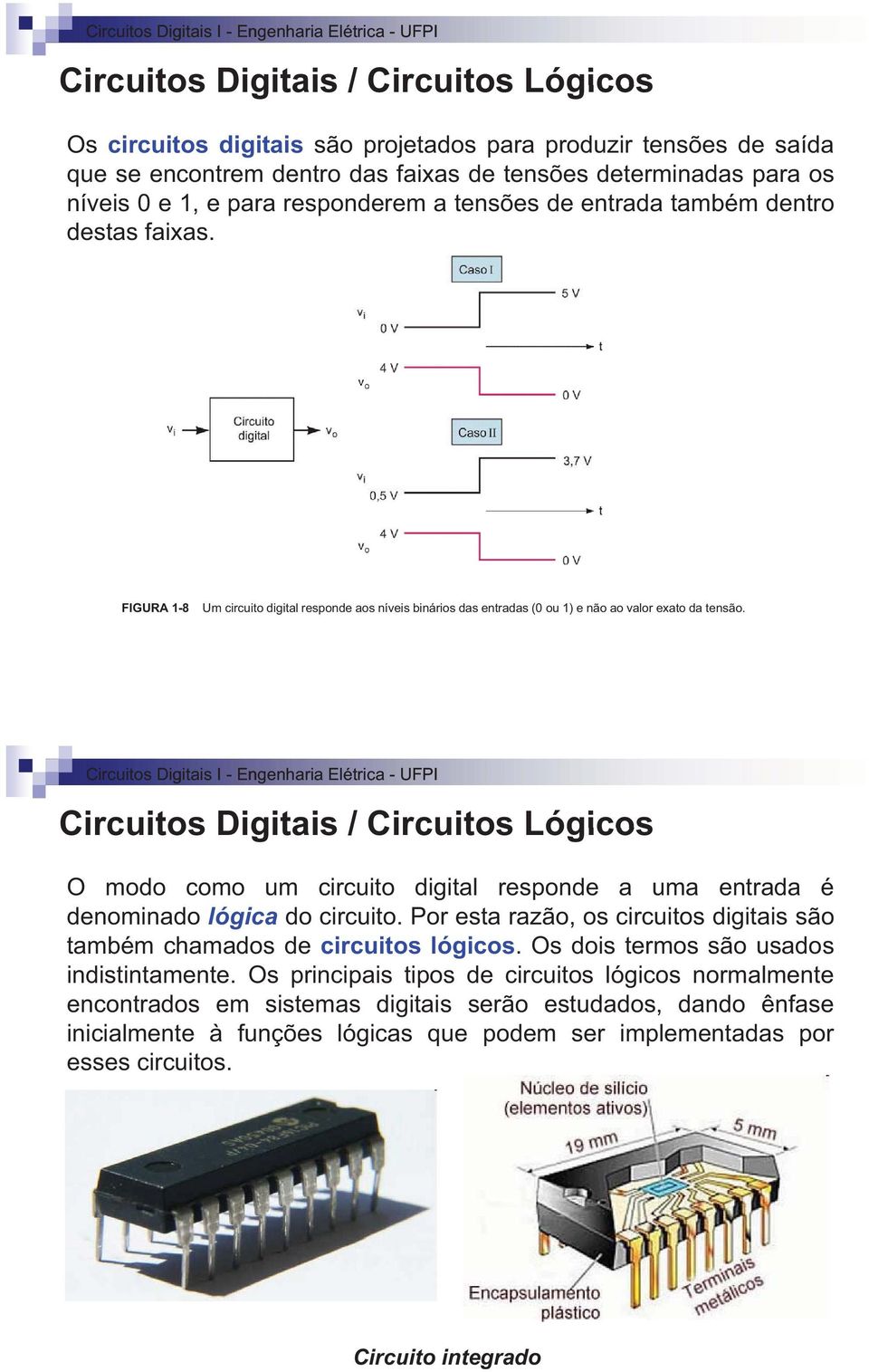 Circuitos Digitais / Circuitos Lógicos O modo como um circuito digital responde a uma entrada é denominado d lógica do circuito.