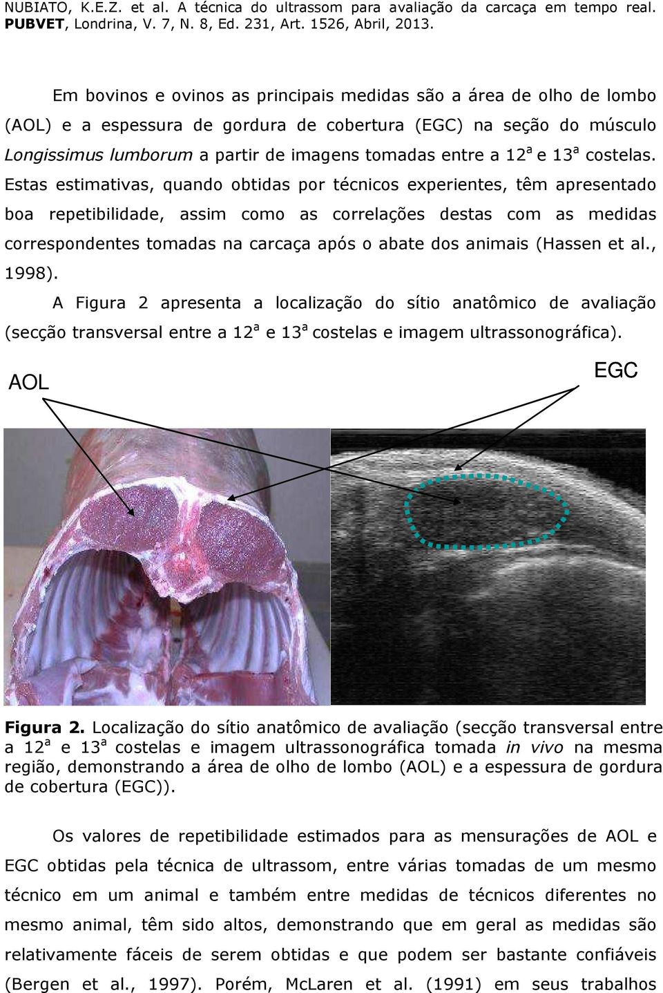 Estas estimativas, quando obtidas por técnicos experientes, têm apresentado boa repetibilidade, assim como as correlações destas com as medidas correspondentes tomadas na carcaça após o abate dos